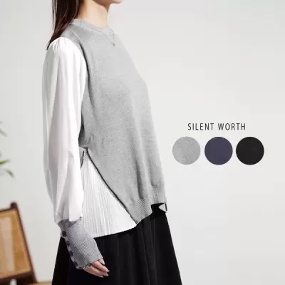 【2025新作】サイドプリーツ異素材切替プルオーバー(n)