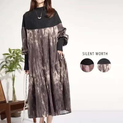 起毛ぼかし柄切替ワンピース