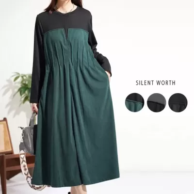 【30%OFF】【2025新作】タック異素材切替ワンピース(s)