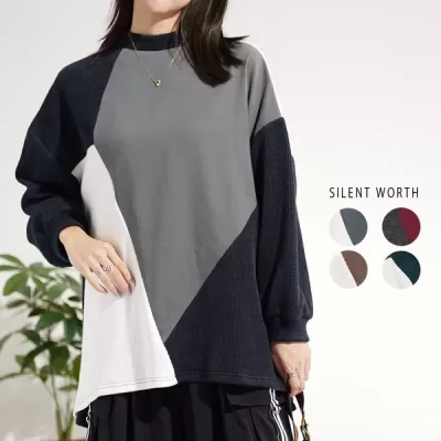 異素材ブロッキングプルオーバー