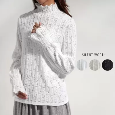 【2025新作】起毛ストライプ×花柄レースプルオーバー(n)