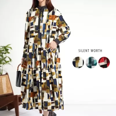 総柄アシメティアードワンピース