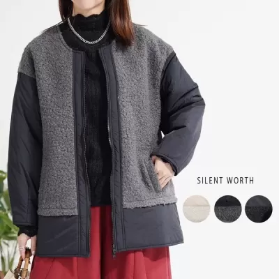 ボア切替ノーカラーコート