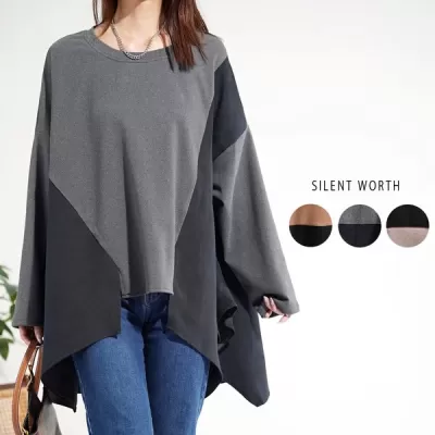 異素材切替アシメプルオーバー