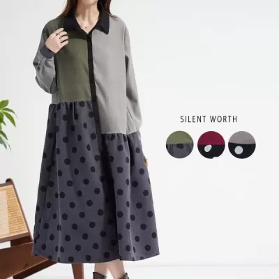 ドットパッチワークシャツワンピース