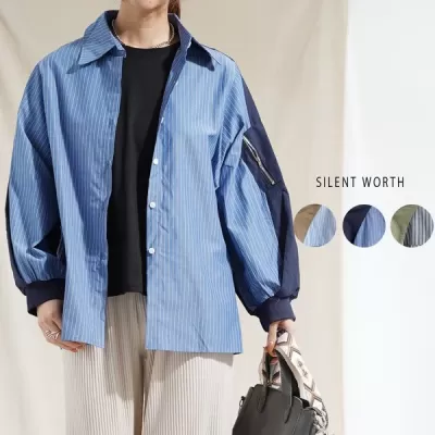 【2026新作】袖異素材配色ストライプシャツ(n)