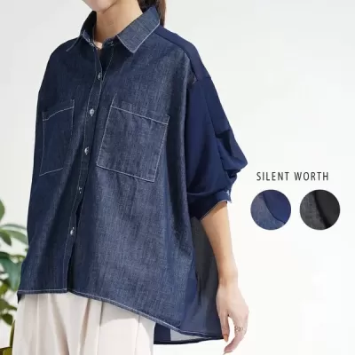 【2026新作】デニムシフォン切替シャツ(n)