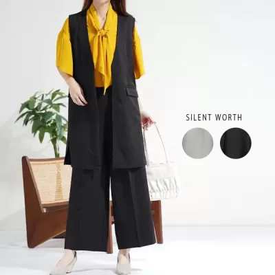 【2026新作】ロングベスト×ワイドパンツセットアップ(n)
