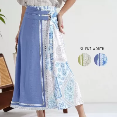 【2026新作】アシメ飾りベルトエスニック柄スカート(n)