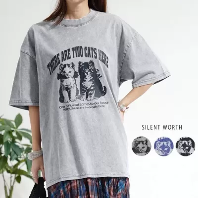 【2026新作】猫柄ビンテージ風Tシャツ(n)