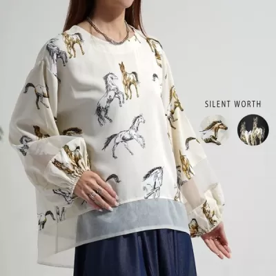 【2026新作】シアー切替ホース柄ブラウス(n)