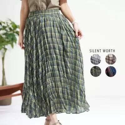 【2026新作】しわ加工チェック柄フレアスカート(n)