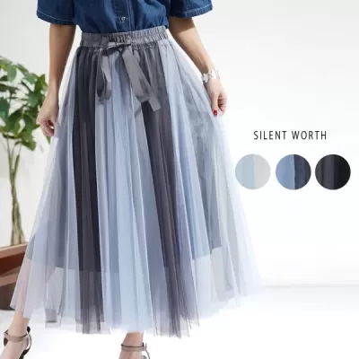 【2026新作】バイカラーチュールフレアスカート(n)