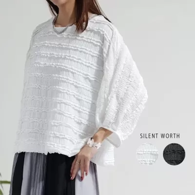 【2026新作】ボーダージャカードドルマンブラウス(n)