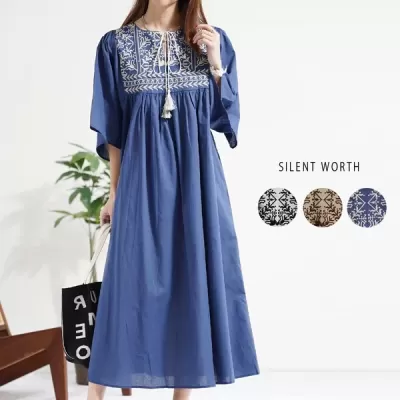 【2026新作】刺繍モチーフフレアワンピース(n)