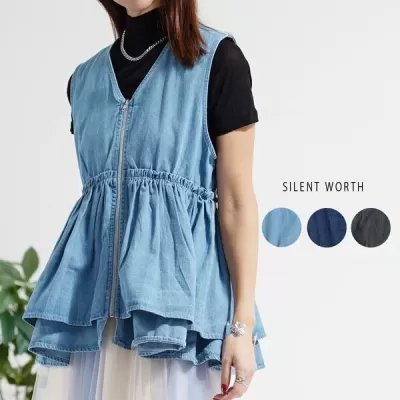 【2026新作】デニムレイヤードジップアップベスト(n)