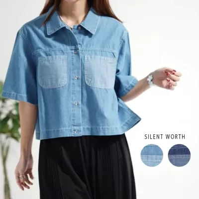 【2026新作】配色ポケットデニム半袖シャツ(n)