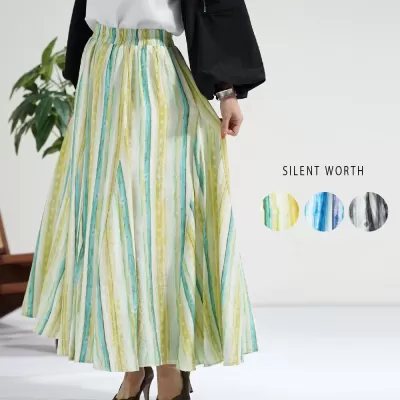 【2026新作】ぼかしマルチストライプフレアスカート♪