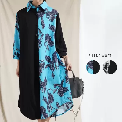 【2026新作】大判花柄切替シャツワンピース♪