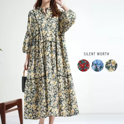 【2026新作】総花柄パイピングデザインワンピース♪