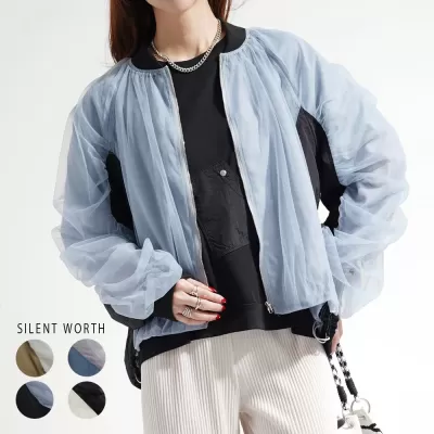 【2026新作】シャーリング配色切替ブルゾン♪