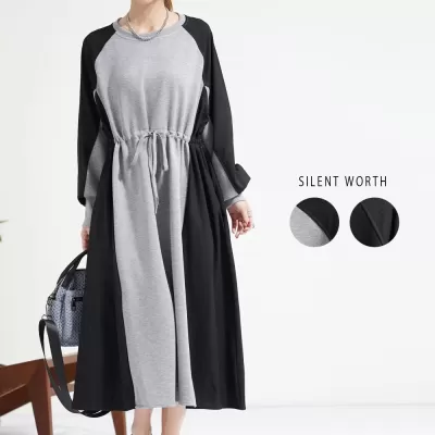 【2026新作】異素材切替ラグランワンピース♪