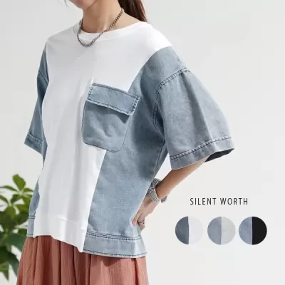 【2026新作】デニム切替半袖Tシャツ(s)