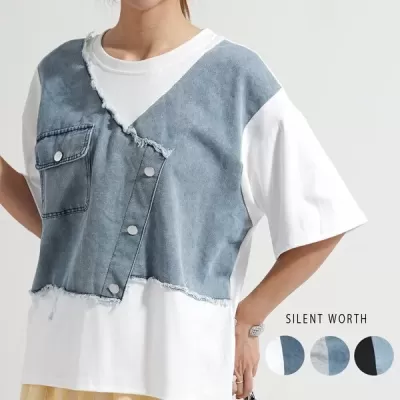 【2026新作】デニムパッチワークTシャツ(n)
